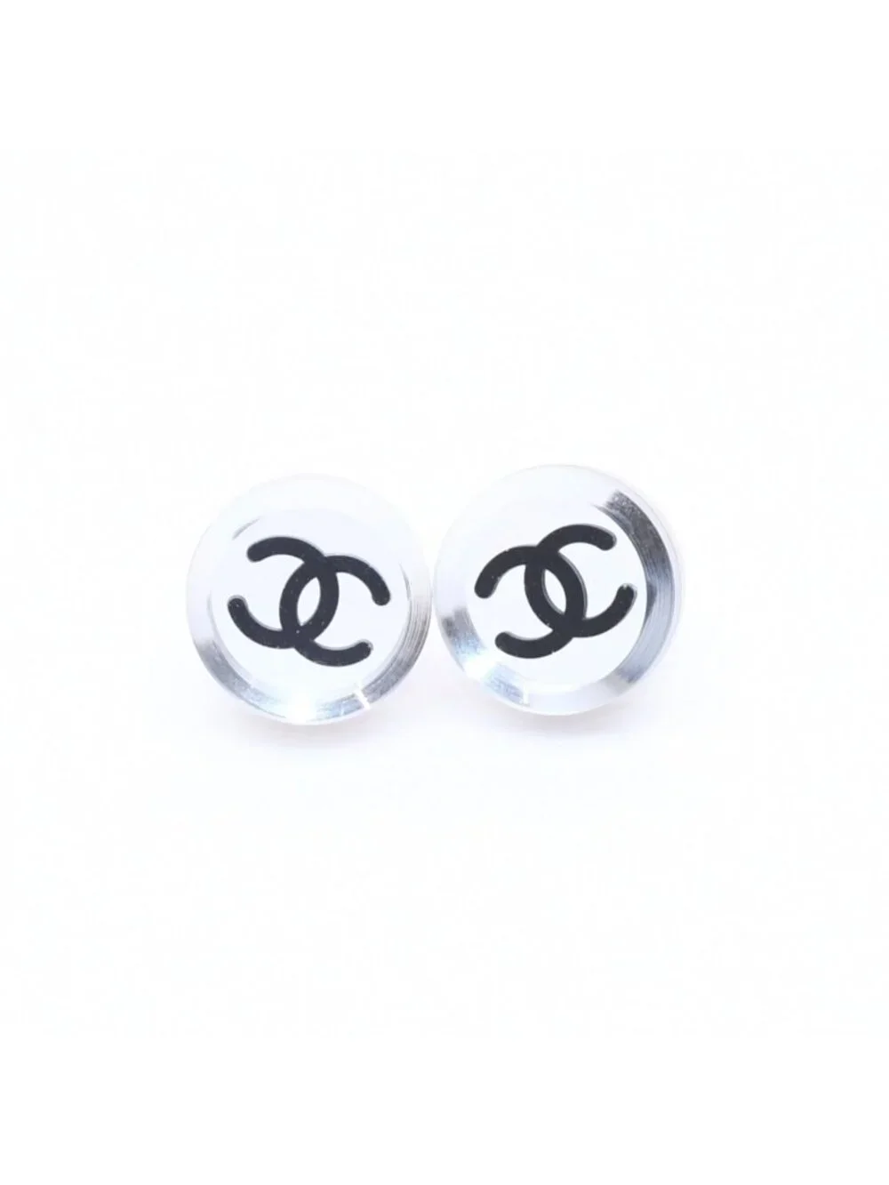 Chanel Button Earrings Silver CC Logo Mirror 08V